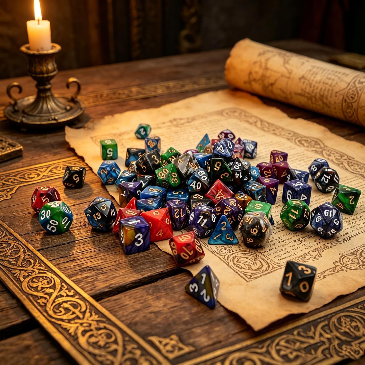 Ember Dice Set — 7-Piece Polyhedral D&D Dice (Red & Black)