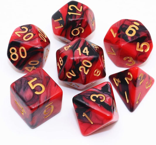 Ember Dice Set — 7-Piece Polyhedral D&D Dice (Red & Black)