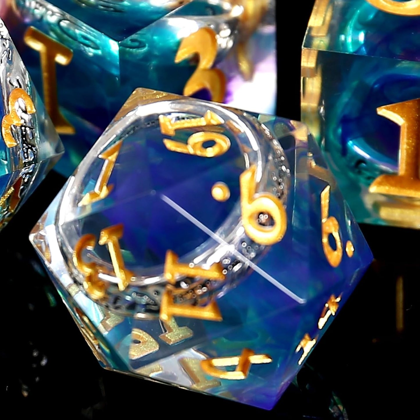 Ring Inclusion Sharp-Edge Dice Set — 7-Piece Polyhedral Resin