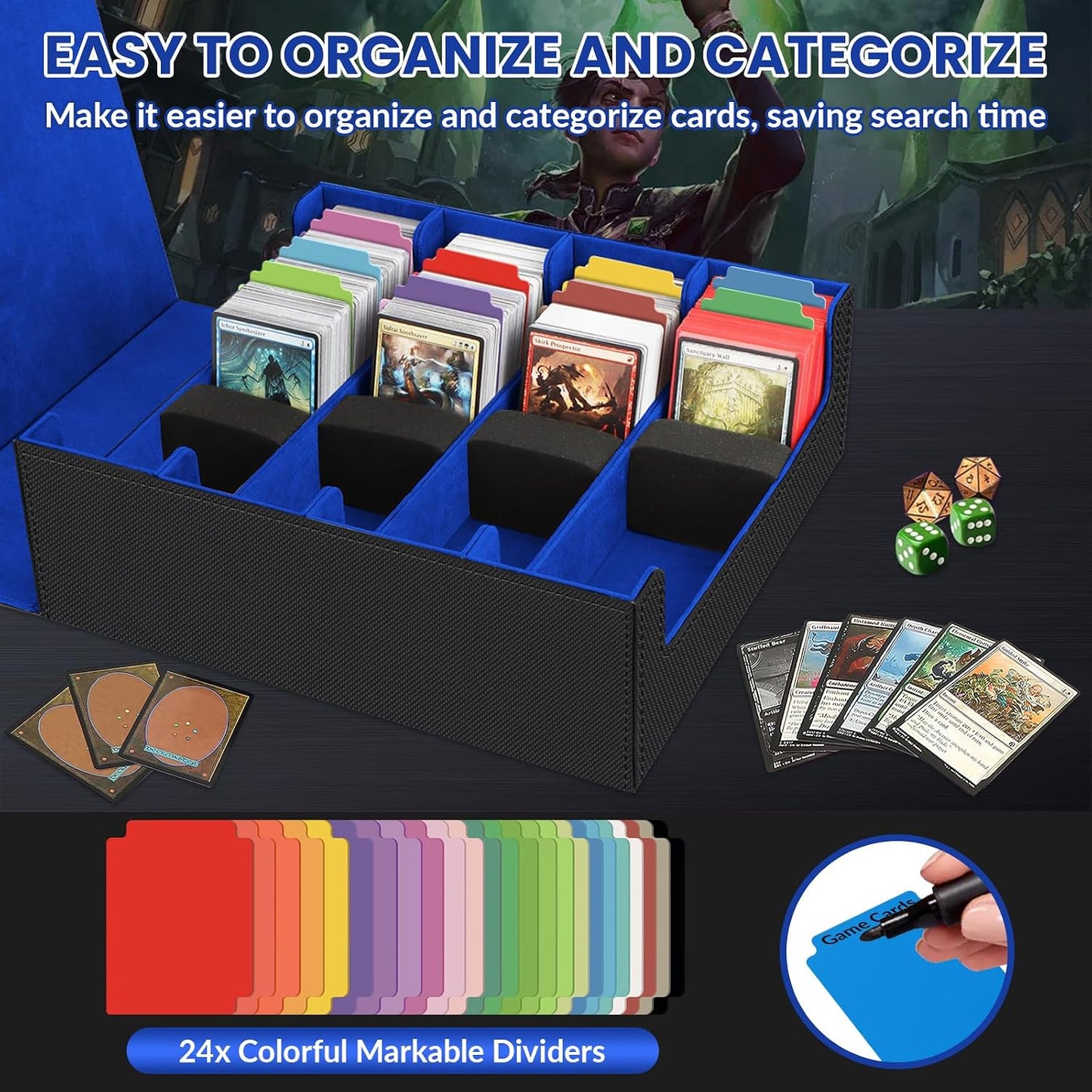 Vault Card Storage Box — 3400+ Cards, Magnetic, 16 Dividers
