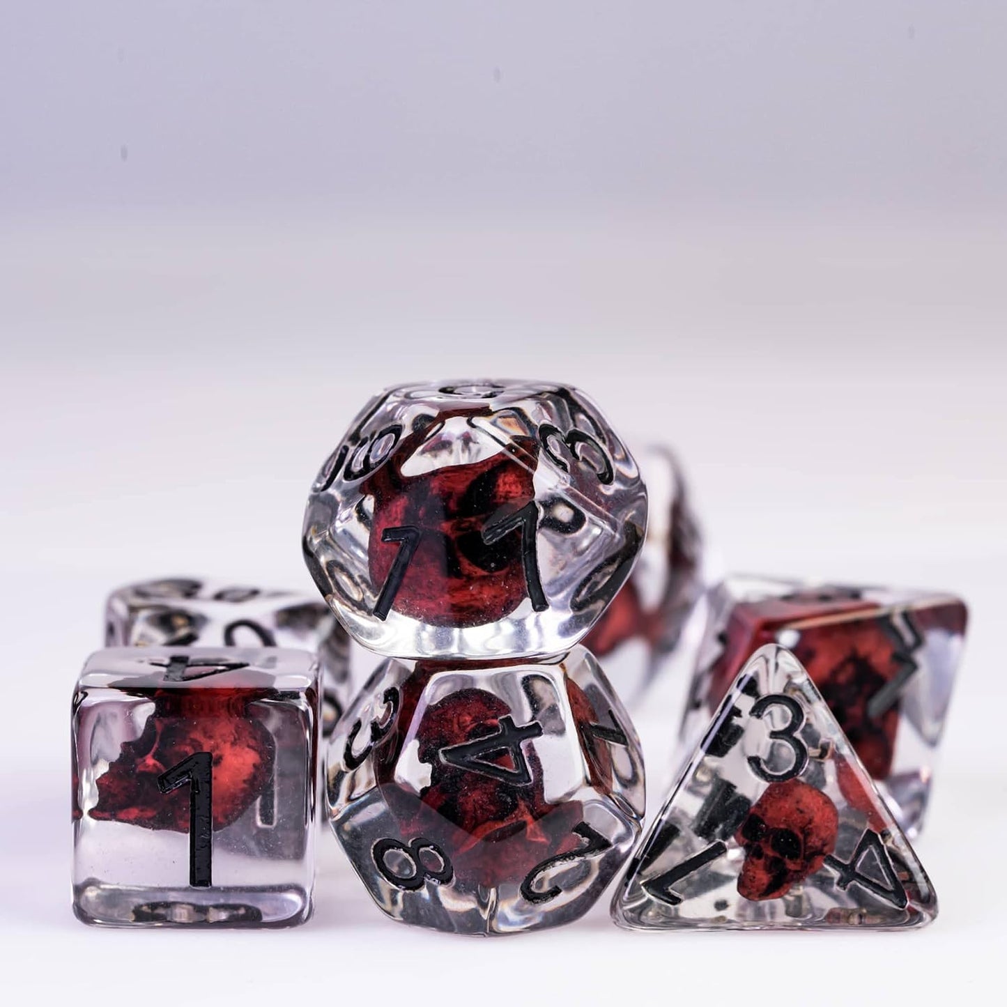 Skull Resin Dice Set — 7-Piece Polyhedral D&D Dice (Crimson)