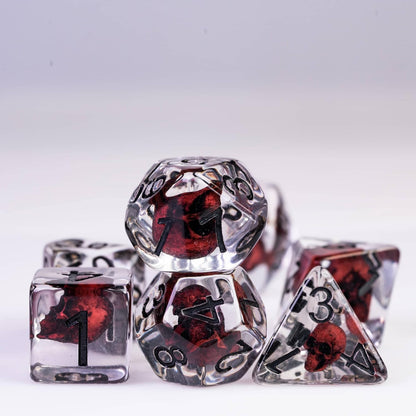 Skull Resin Dice Set — 7-Piece Polyhedral D&D Dice (Crimson)