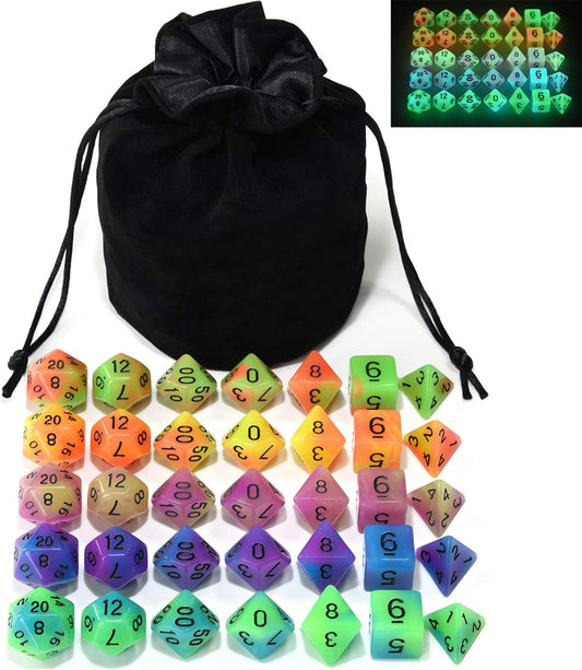 Glow-In-The-Dark Dice Bundle — 5 Sets, 35 Polyhedral Dice