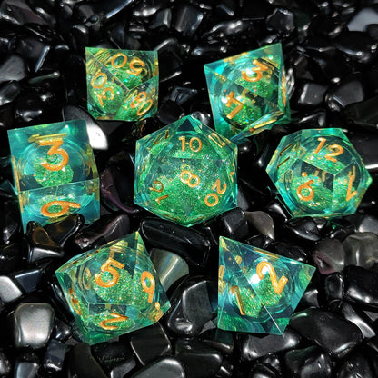 Quicksand liquid-core resin polyhedral D&D dice set in multiple colorways