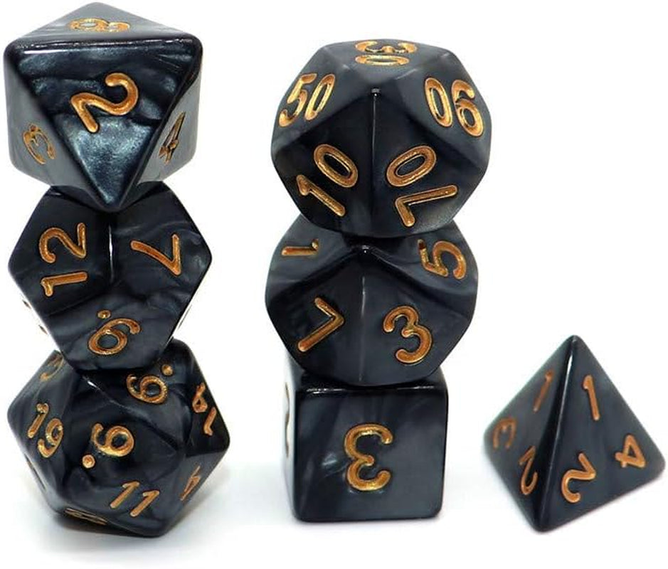 Pearl Black Dice Set — 7-Piece Polyhedral D&D Dice