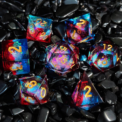 Quicksand liquid-core resin polyhedral D&D dice set in multiple colorways
