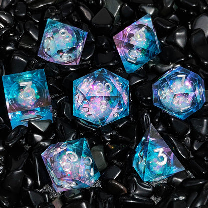 Quicksand liquid-core resin polyhedral D&D dice set in multiple colorways