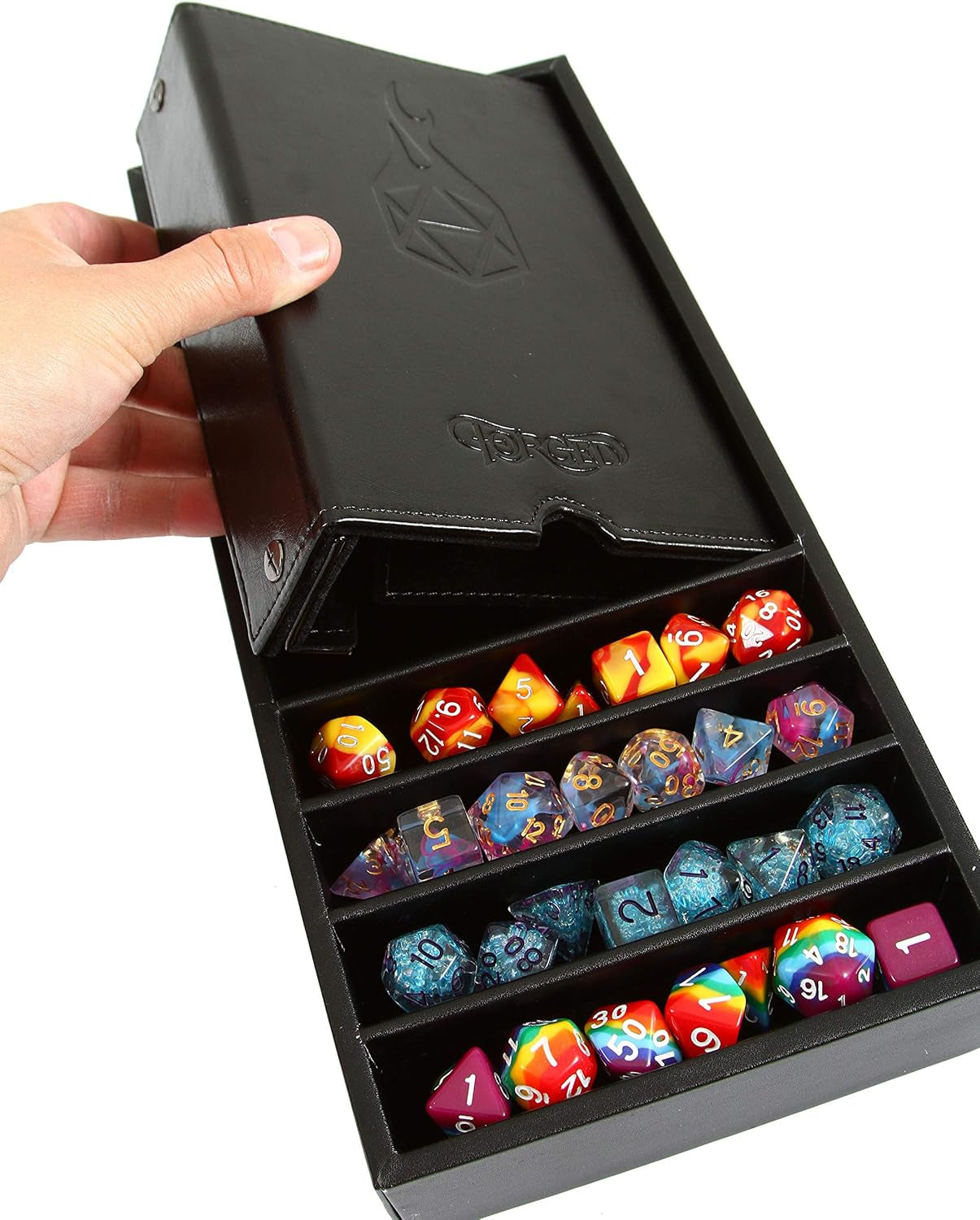 Citadel dice tower storage compartment holding polyhedral dice sets