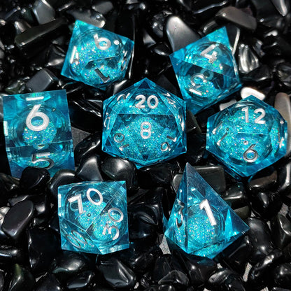 Quicksand liquid-core resin polyhedral D&D dice set in multiple colorways