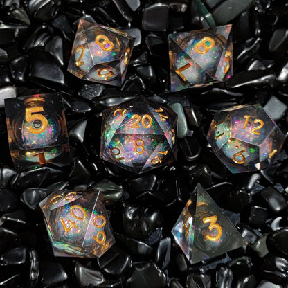 Quicksand liquid-core resin polyhedral D&D dice set in multiple colorways