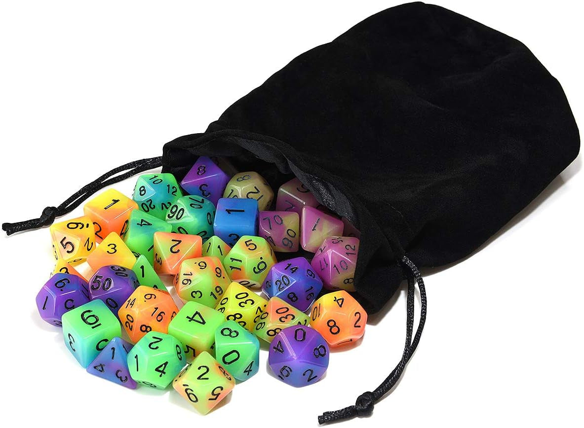 Glow-In-The-Dark Dice Bundle — 5 Sets, 35 Polyhedral Dice