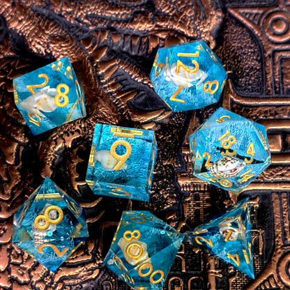 Handmade dried-flower resin polyhedral D&D dice set