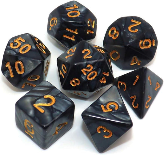 Pearl Black Dice Set — 7-Piece Polyhedral D&D Dice