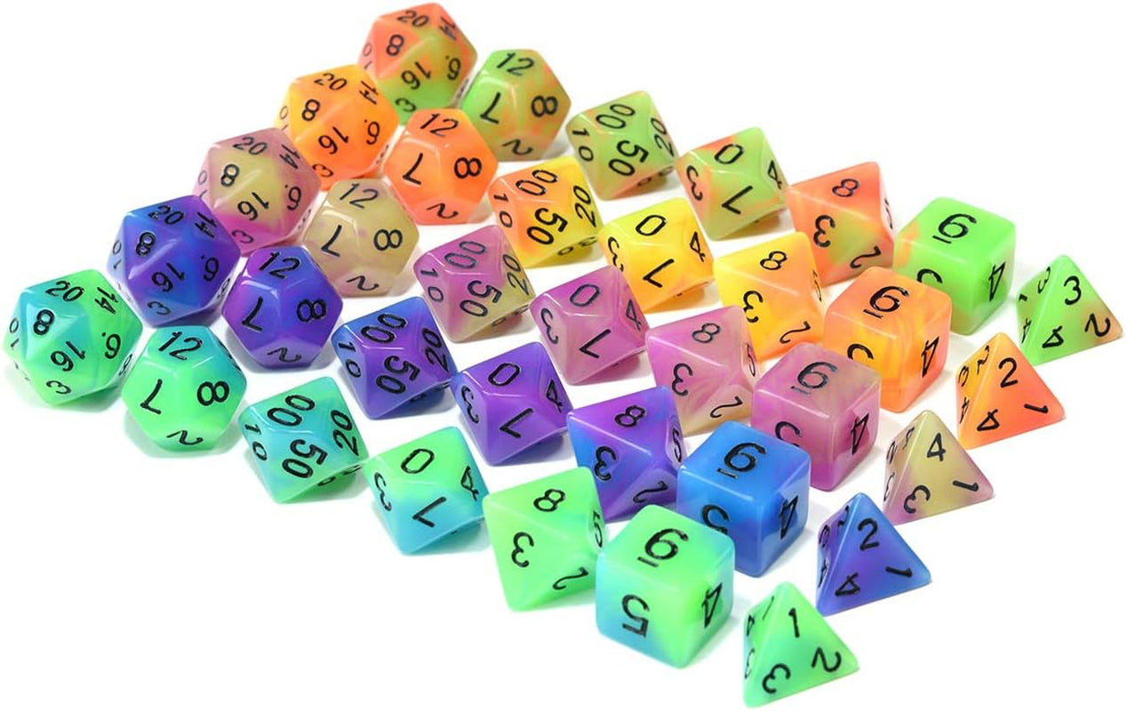 Glow-In-The-Dark Dice Bundle — 5 Sets, 35 Polyhedral Dice