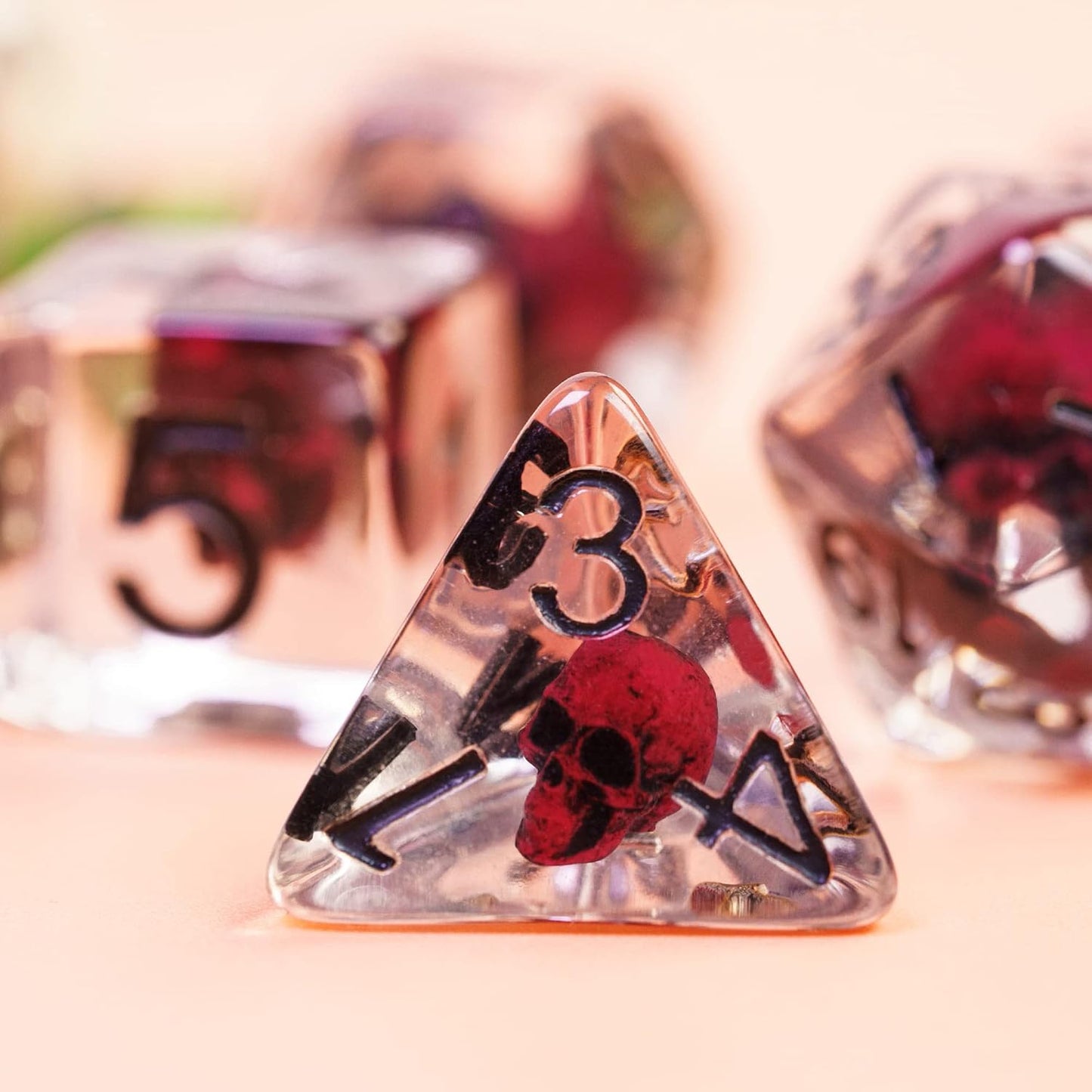 Skull Resin Dice Set — 7-Piece Polyhedral D&D Dice (Crimson)