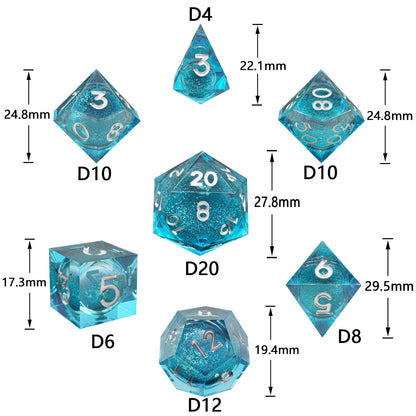Quicksand liquid-core resin polyhedral D&D dice set in multiple colorways