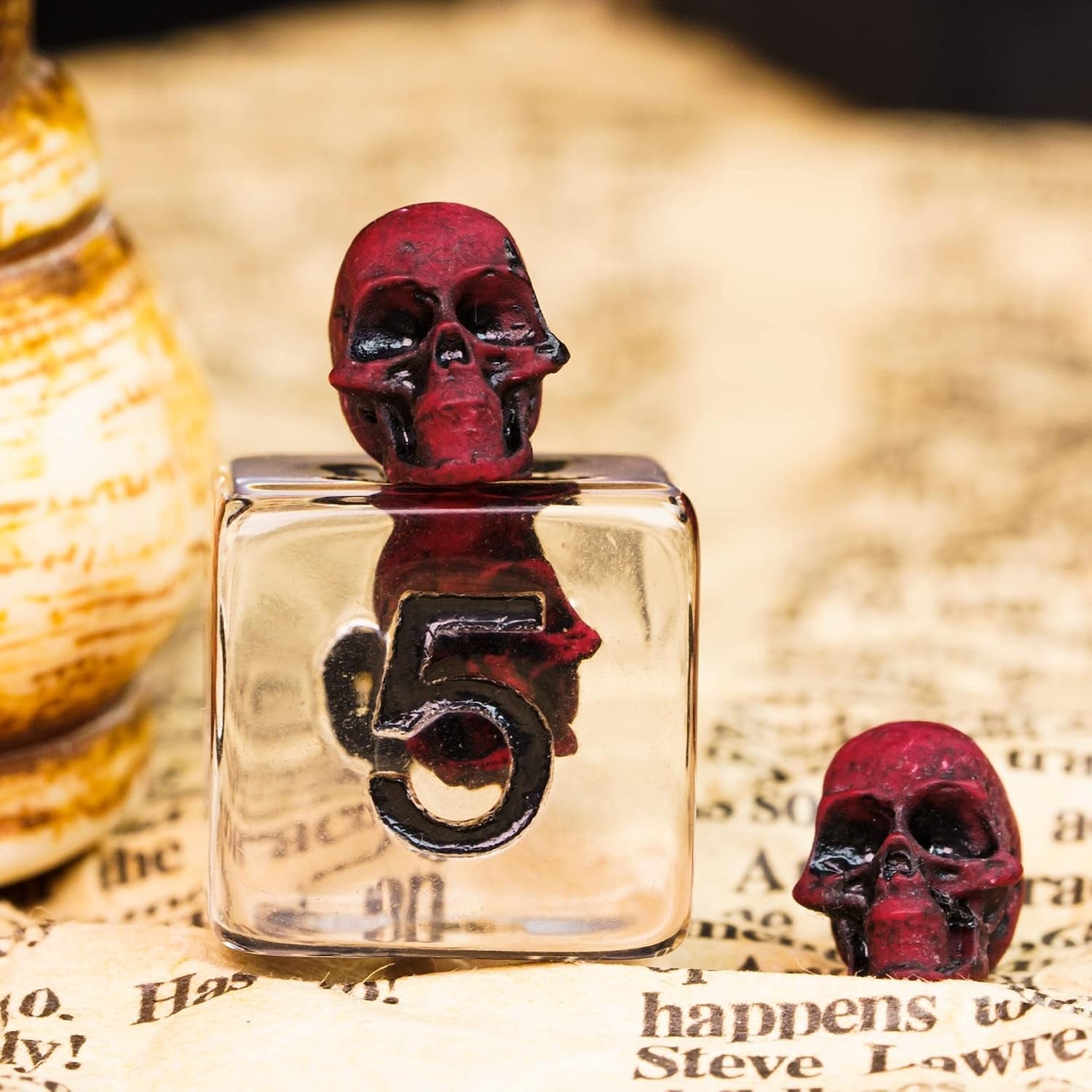Skull Resin Dice Set — 7-Piece Polyhedral D&D Dice (Crimson)