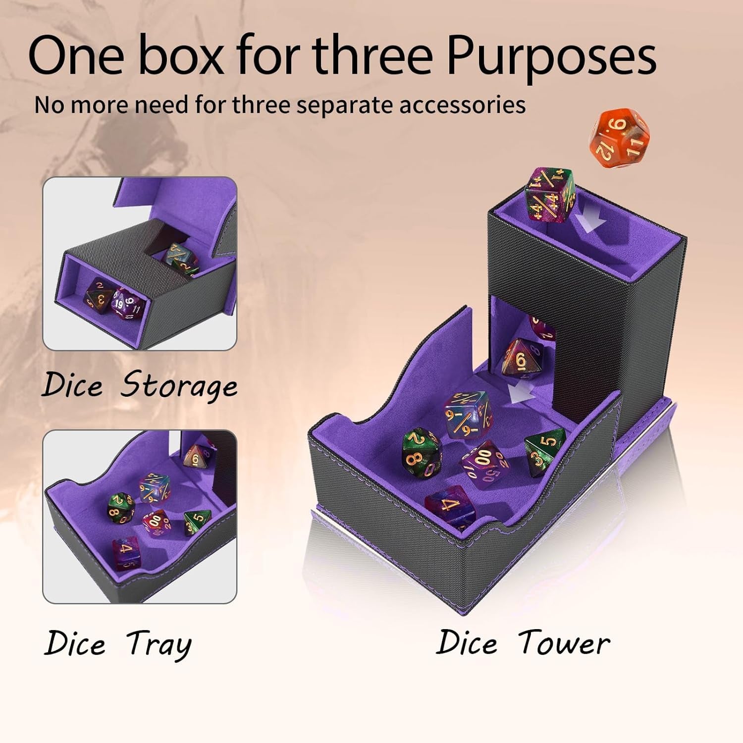 Foldable Dice Tower & Rolling Tray (Black / Violet)
