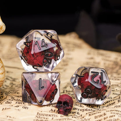 Skull Resin Dice Set — 7-Piece Polyhedral D&D Dice (Crimson)