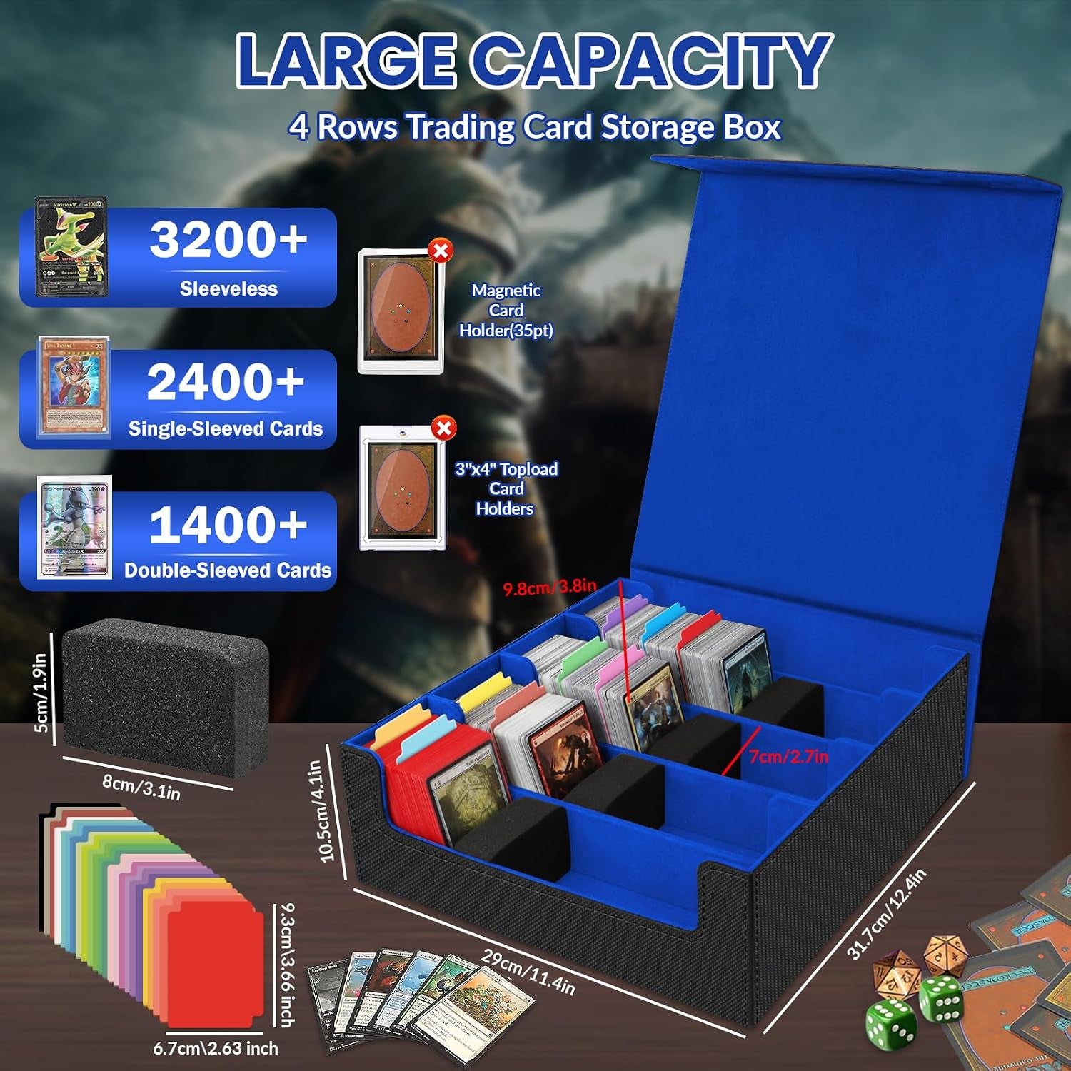 Vault Card Storage Box — 3400+ Cards, Magnetic, 16 Dividers