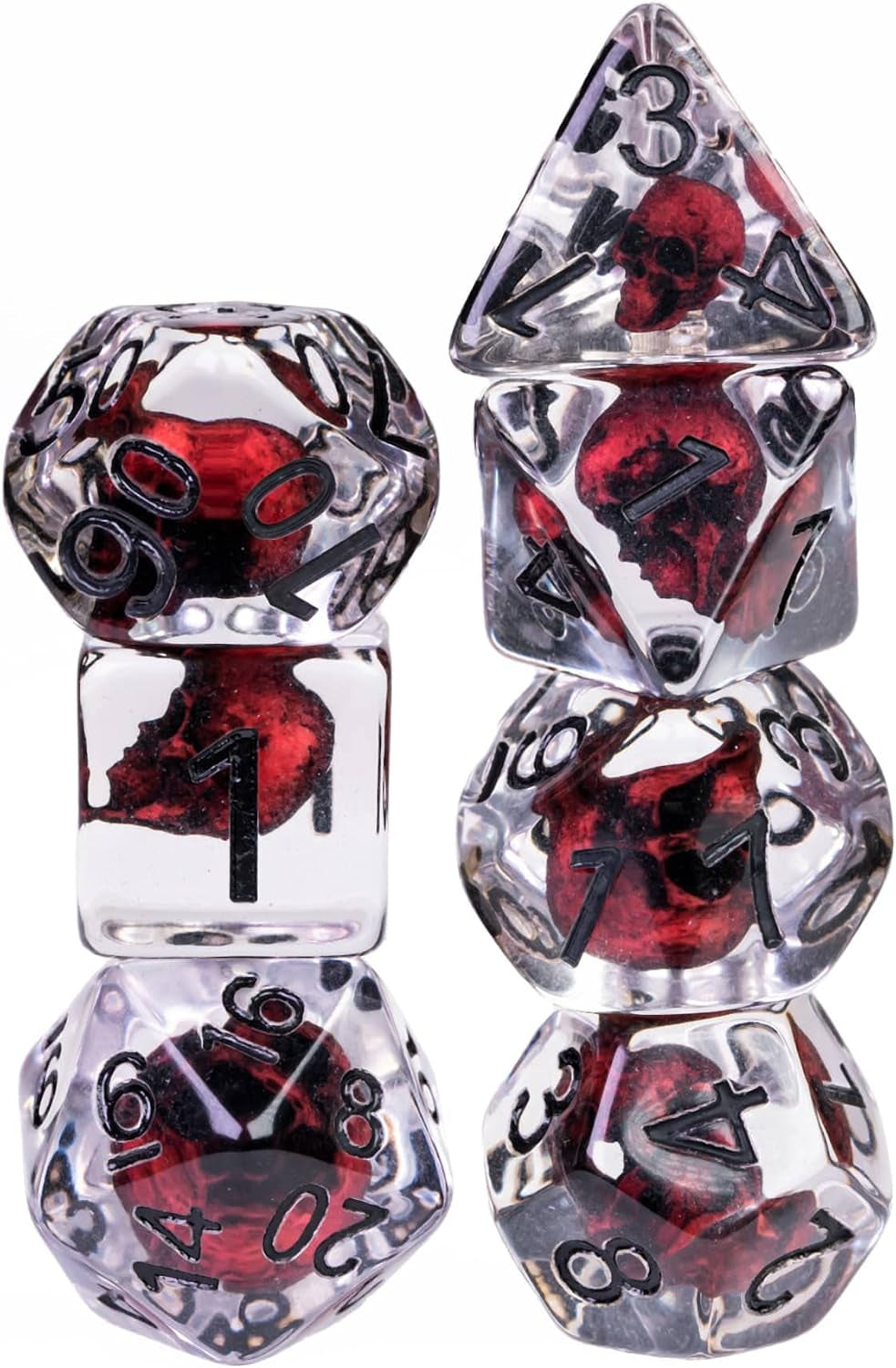 Skull Resin Dice Set — 7-Piece Polyhedral D&D Dice (Crimson)