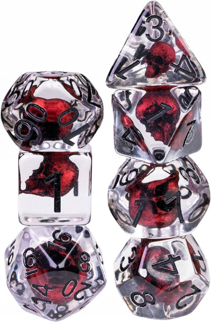 Skull Resin Dice Set — 7-Piece Polyhedral D&D Dice (Crimson)