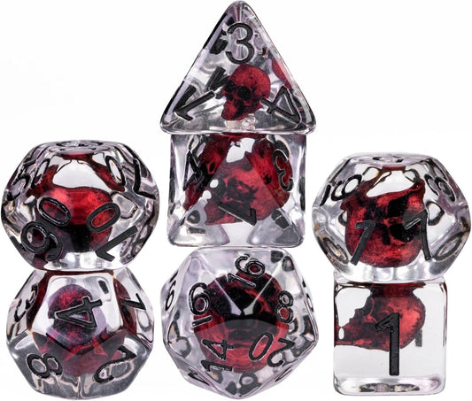 Skull Resin Dice Set — 7-Piece Polyhedral D&D Dice (Crimson)